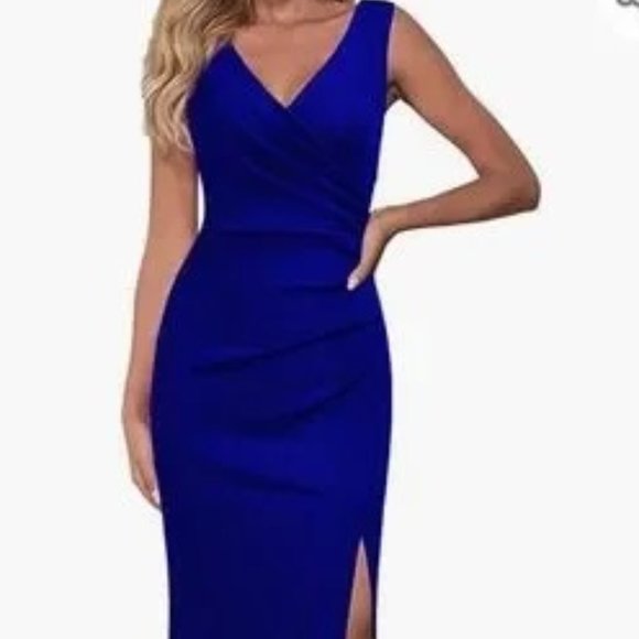 WOOSEA Dresses & Skirts - WOOSEA Sleeveless V Neck Split Neck Royal Blue Dress Size XL NWT